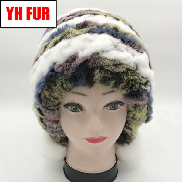 

2019 новый 100% натуральный подлинная рекс кролика меховые шапки ручной трикотажные рекс кролика меховые шапки зимние женщин рекс кролика ша, Blue;gray