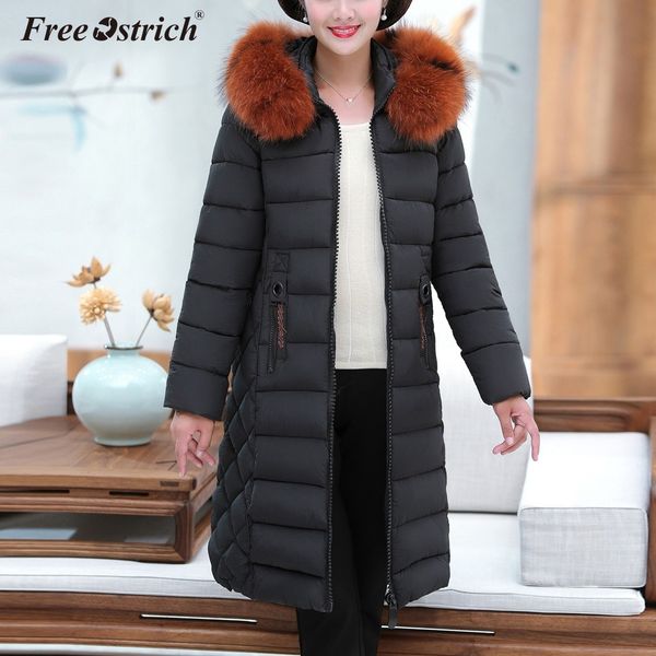

ostrich fashion winter jacket women big fur hooded thick parkas long female coat slim warm winter outwear 2019 new n30, Black