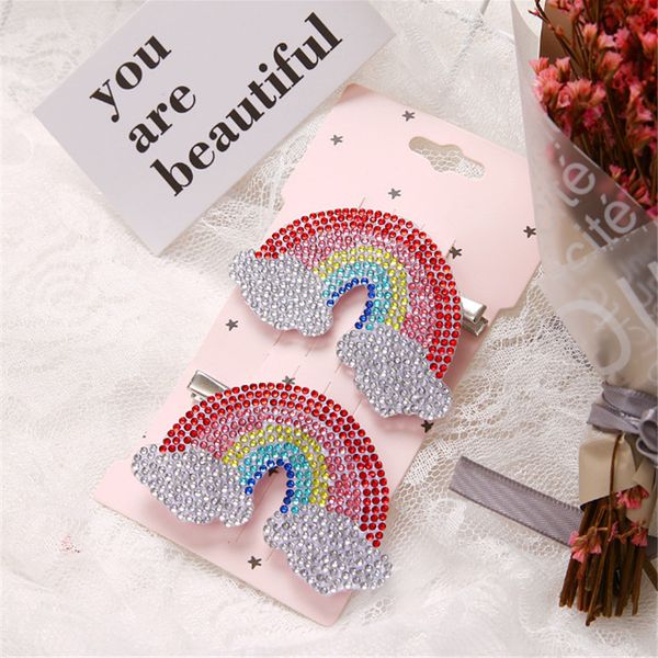 

10set/lot temperament rhinestone rainbow hairpin girls sweet duckbill clip tiara hairpin for beauty princess gift, Slivery;white