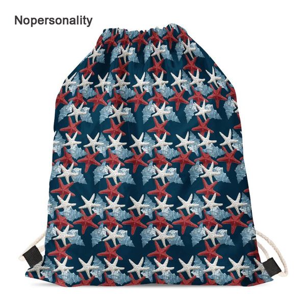 

nopersonality colorful seashells and starfish print drawstring bag for women portable female kids beach backpack shoulder bags