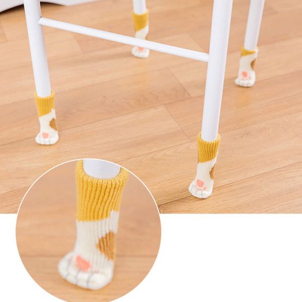 

4 pcs itting chair leg socks cloth floor cat kn anti-slip chair cover sock table foot covers floor protectors