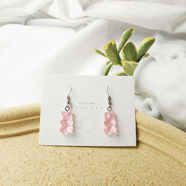 

2020 new arrival handmade resin cute cartoon gummy bear earrings for women girl creative transparent color candy earrings gift, Silver