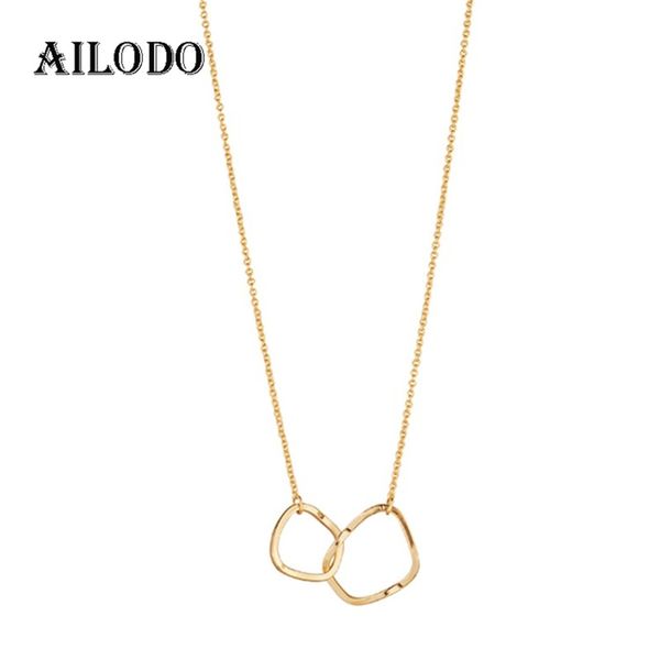 

ailodo minimalist double irregular circle pendant necklace for women girls korean fashion geometric statement necklace 20may31, Silver