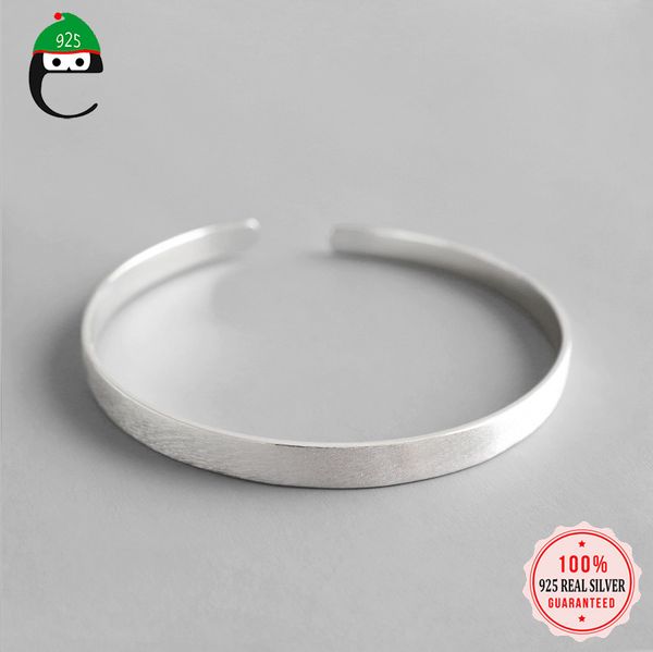 

elfoplatasi fashion genuine 925 sterling silver sweet 5mm width wire drawing bangle for women girls wedding jewelry gift ds2287, Black