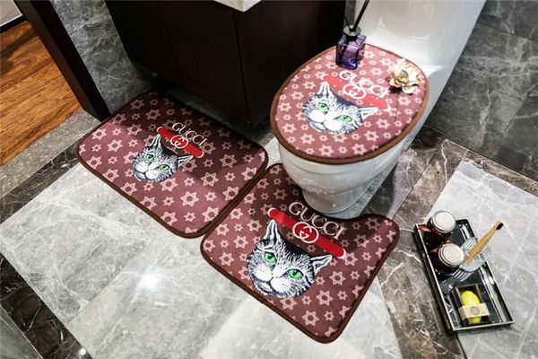 

bathroom mats set 3pcs cat pattern anti slip bath mat modern toilet mat sets pedestal rug+lid toilet cover+bath mat
