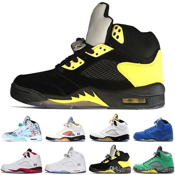 

2018 New 5 5s Wings International Flight Mens Basketball Shoes Red Blue Suede Fluorescent Green men sports sneakers designer trainers 7-13
