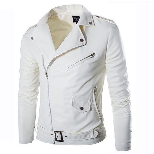 

brand white pu leather jacket 2015 fashion design mens slim fit motocycle biker jacket stylish zipper jaqueta de couro masculina, Black