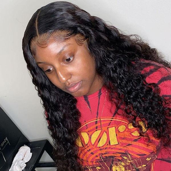

deep wave wig glueless lace front human hair wigs pre plucked for black women peruvian remy wig natural hair 13x4 lace frontal, Black;brown
