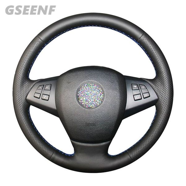 

black steering wheel cover genuine leather hand-stitched car steering wheel covers for x6 e71 2008-2020 e70 x5 2008-2014