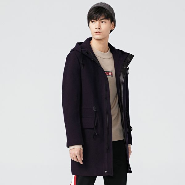 

gxg.jeans мужской зимы шерсть фиолетовой zip с капюшоном длинной шерстью пальто 64626182 прилива, Black