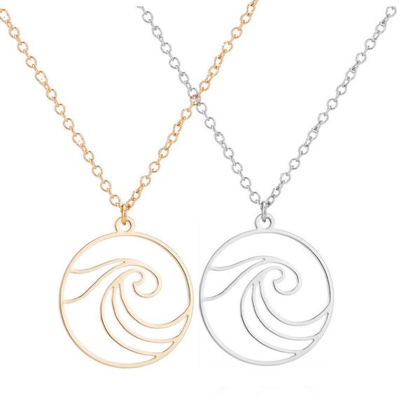 

wholesale 10pc/lot big wave stainless steel pendant necklace simple round sporty necklaces women girls men nautical memorial jewelry sn272, Silver