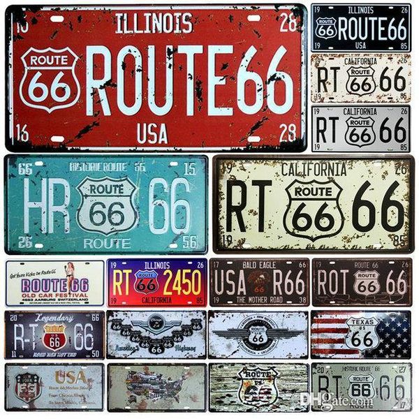 

usa vintage metal tin signs route 66 car number license plate plaque poster bar club wall garage home decoration 20*30cm painting boxx