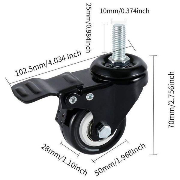 4 rotelle girevoli da 50 mm per carrelli per mobili, resistenti, 262d