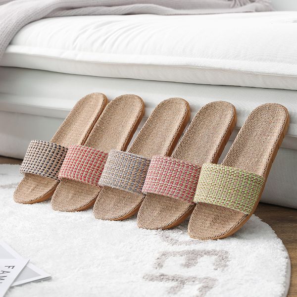 

suihyung women flax slippers 2020 new summer lovers beach shoes weave plaid casual slides flat sandals ladies flip flops c13, Black