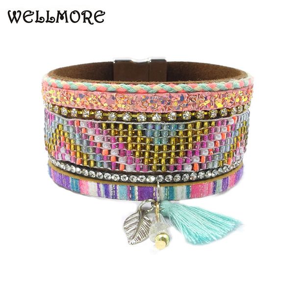 

wellmore beads bracelets ,leather bracelets bohemian charm for women, Golden;silver
