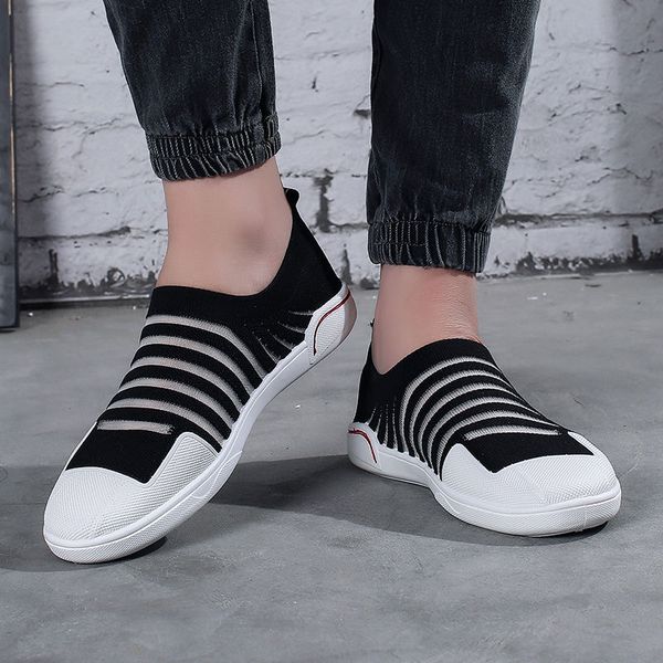 

thin shoes for summer men sneakers teen shoes without lace trend 2020 new feel socks tenis masculino chaussure, Black