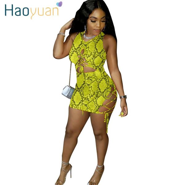 

haoyuan snake print dress women birthday festival clothes vestidos bodycon short mini bandage dresses fashion club dress, Black;gray