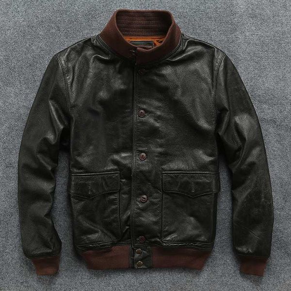 

cow men genuine bomber korean motorcycle slim mens leather jacket jaqueta de couro m7229 yy2000, Black