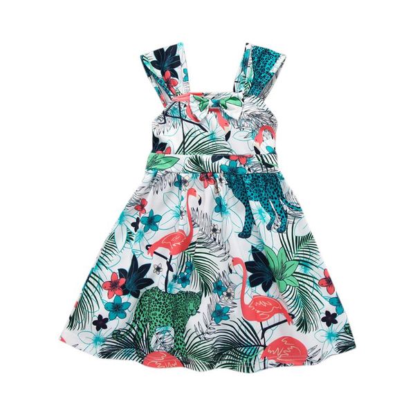 

1-6t kids animal print princess bow dress girls summer sleeveless dresses, Red;yellow