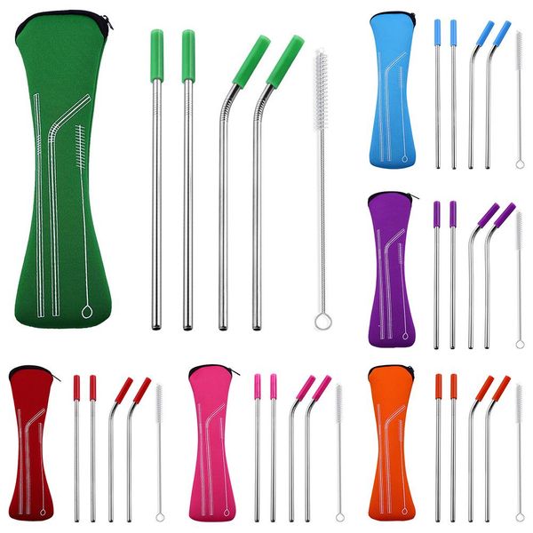 

drinking straws 4pcs reusable silicone tips cover stainless steel straight bent