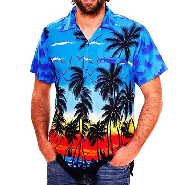 

2019 fashion men's casual button hawaii print beach short sleeve quick dry blouse -3xl hawaiian shirt streetwear, White;black