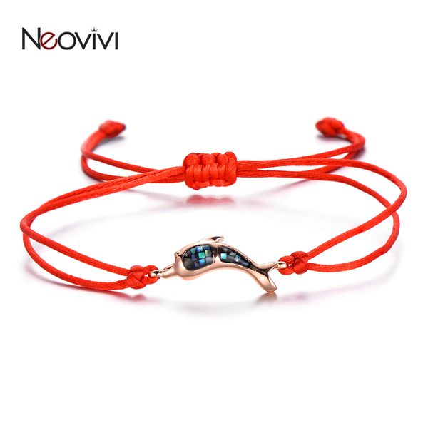 

neovivi cute dolphin charm bracelets animal with shell parts red black rope string bracelets women handmade jewelry girl gifts, Golden;silver