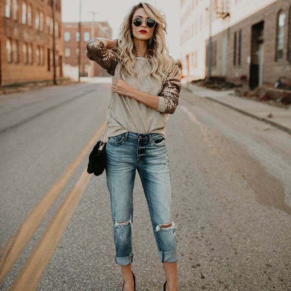 

europe and the united states women hoodies new autumnsequins stitching solid color shirt female khaki xl, Black