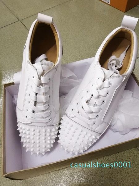 

men women red bottom shoes designer luxury studded spikes flat sneakers glitter party wedding shoes black white leather trainers ac01