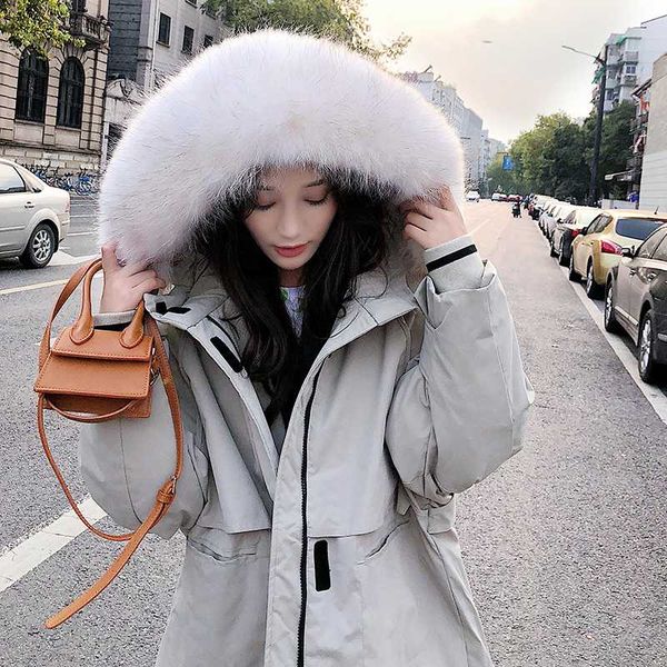 

special offer not refund don't change tooling hooded heavy hair brought down jacket female white duck down loose coat, Black