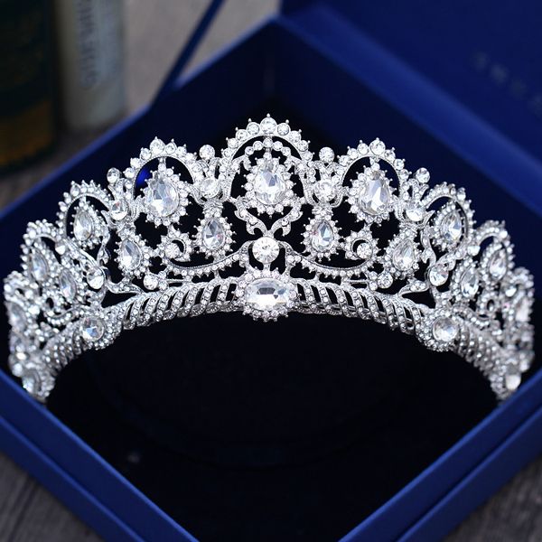 

european diadem caroque big crown crystal tiara wedding queen crowns bride rhinestone tiaras hair accessories for head jewelry, Golden;white