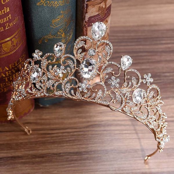 

silver crystal hollow big bride crown bridal flower tiaras wedding diadem head piece hair jewelry accessories for women bh, Golden;white