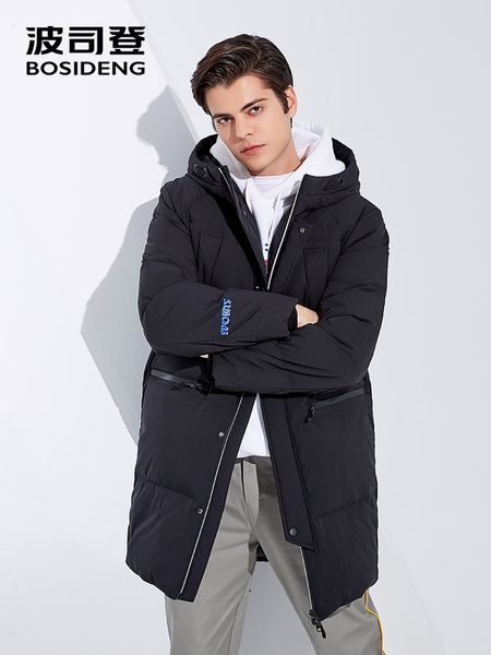 

bosideng winter down jacket men down coat hood long parka waterproof easy local return thicken warm outwear b80142585ds, Black