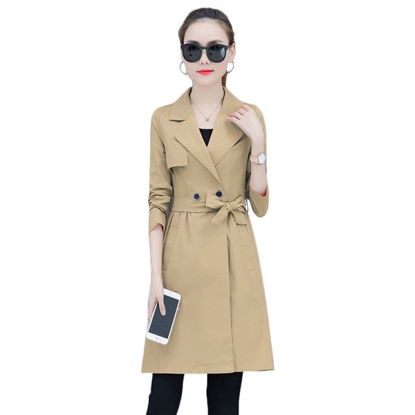 

trench coat women khaki s-2xl plus size 2020 spring autumn new korean casual temperament pocket thin windbreaker feminina ld1340, Tan;black