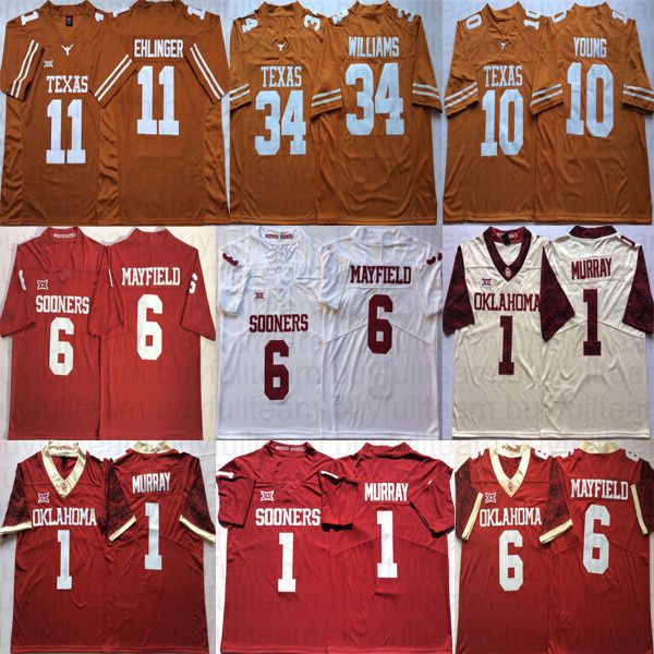 

baker mayfield kyler murray oklahoma sooners sam ehlinger vince young earl campbell ricky williams texas longhorns college football jerseys, Black;red