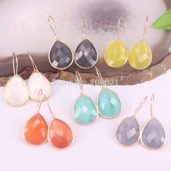 

10pair gold color cat eye stone water drop dangle earrings in mixed color, Silver