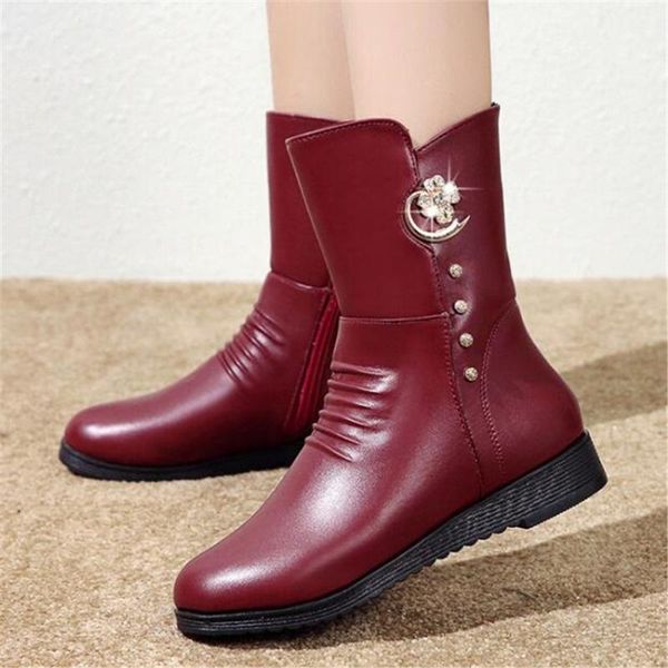 

women's slip-on leather boots bare boots square high heel casual short tube booties shoes leather waterproof wellies y368, Black