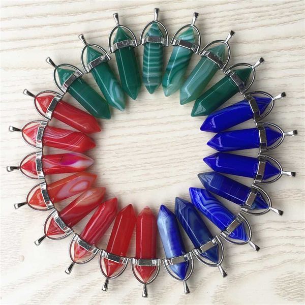 

natural stone pillar point pendants&necklaces blue green wine red agates for making diy jewelry 24pcs wholesale lot dropshipping, Black