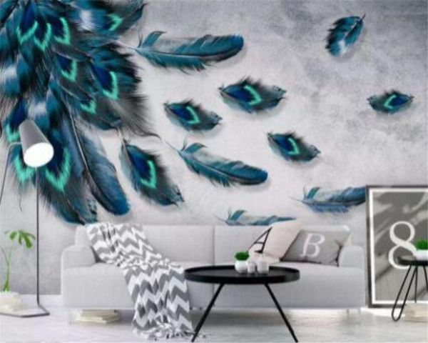 Beibehang Custom wallpaper home decor murali elegante colorato disegnato a mano piume tv sfondo sfondo wall living room wallpaper 3D