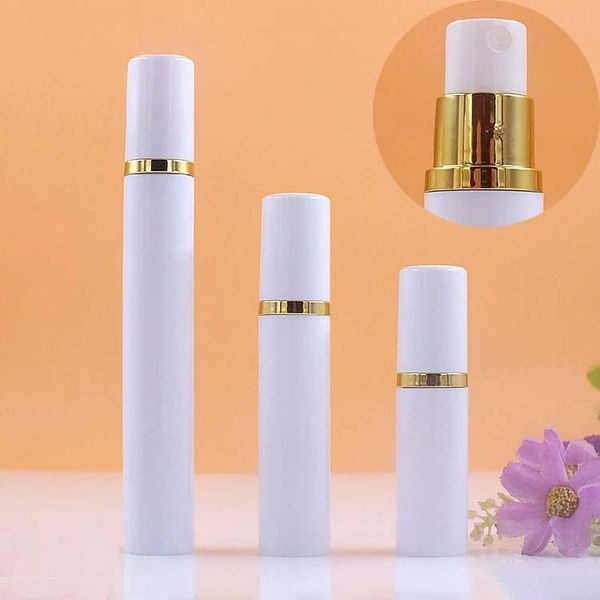 

5ml 10ml 15ml mini white airless spray bottle gold ring portable vacuum pump atomizer bottle fine mist perfume spray bottle container