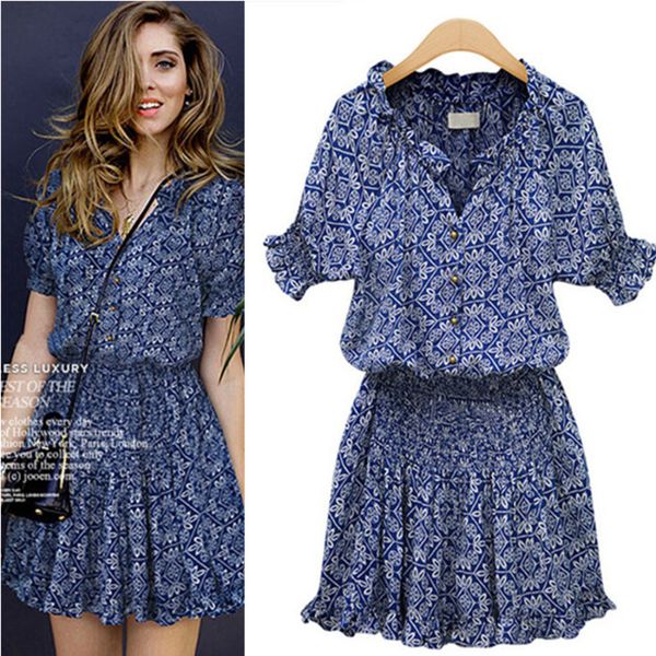 

женские дизайнерские летние платья с коротким рукавом печатные повседневные v-образным вырезом vestidos одежда мода дамы шифон макси платье, Black;gray