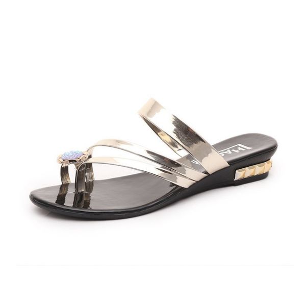 

new summer women slippers toes elegant flip flops fashionable flat and crystal bottom women sandals casual wear slippers, Black