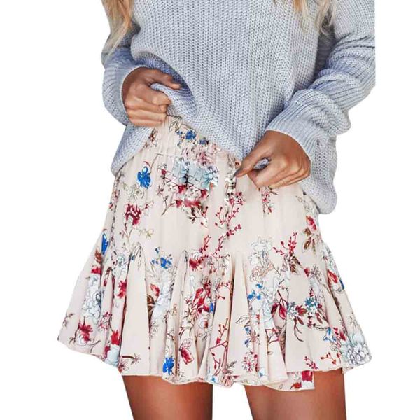 

2019 Fashion Womens Flower Print Party Cocktail Mini Skirt Ladies Summer Skater Skirt tule rok dames Dropshipping #BY30