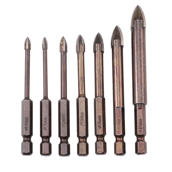 

7pcs/set tungsten carbide glass drill bit set alloy carbide point with 4 cutting edges tile & glass cross spear head drill