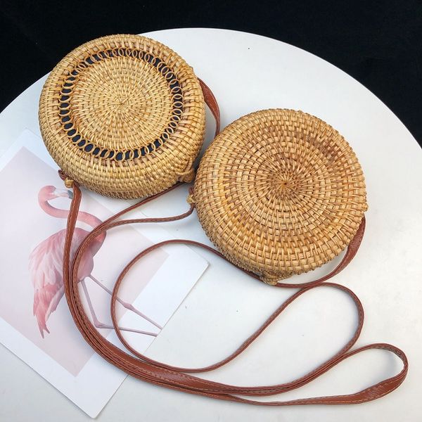

леди сумка круг handwoven бали круглого ретро ротанг солома пляж сумка крест тело бочкообразная мода дизайн девушка одно плеча сумка m1233, Black