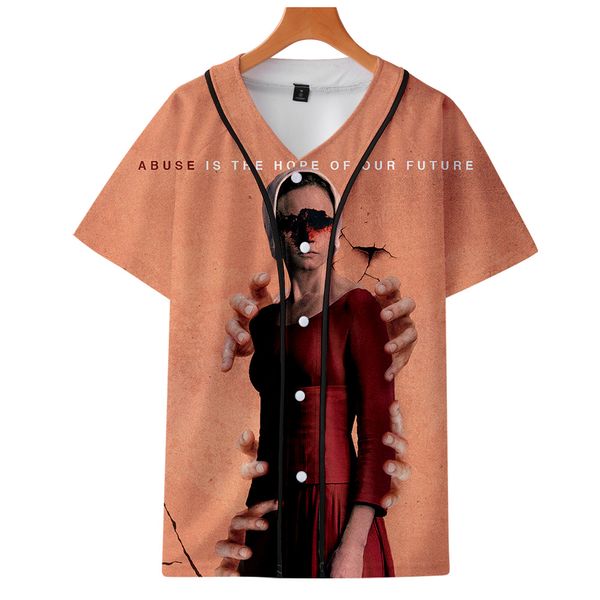 

2019 the handmaid's tale print summer baseball shirts fashion short sleeve casual streetwear clothes cosplay, White;black