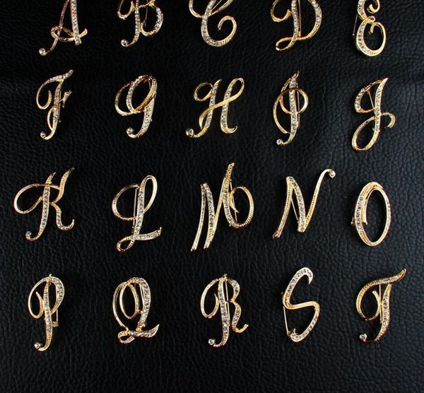 2019 Abc Letter Brooch Women Fashion 26 Alphabet Decoration Euro America Style Simple Design English Letter Brooches Golden Inlay Diamond Pins From - 