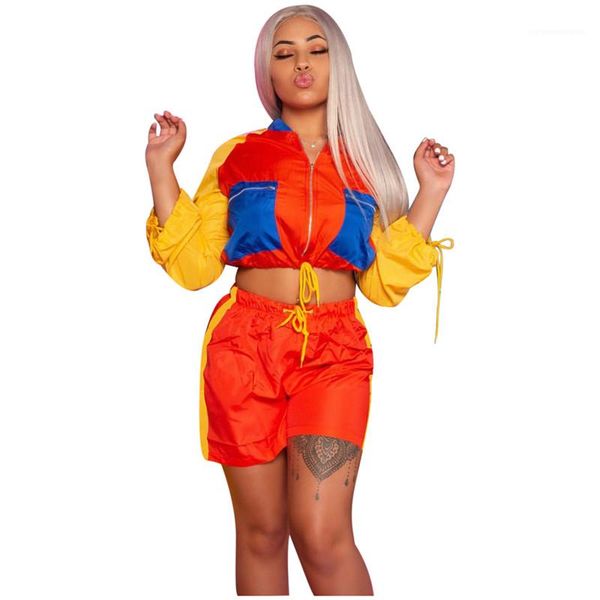 

womens designer tracksuits long sleeve and short pant fashion panelled clothing womens zipper apparel with pocket, Gray