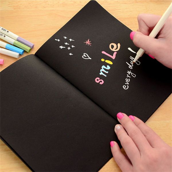 

notepads diary black paper book sketch notebook drawing painting office supplies school stationery gifts planners 20.5*14 cm, Purple;pink