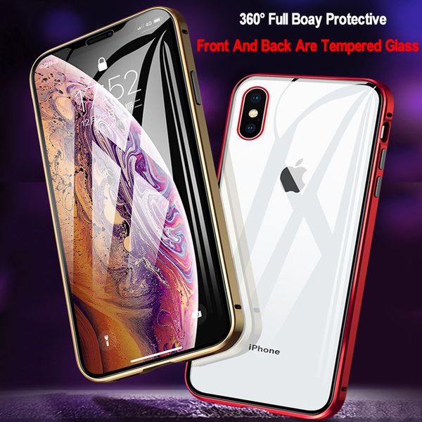 

magnetic case for iphone xs max xr x 7 8 plus double glass adsorption metalfull coverage aluminum alloy frame phone case