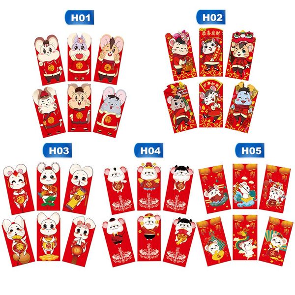 

6pcs/set chinese new year red money envelope year of rat 2020 cartoon packet